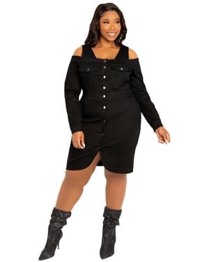 Buxom Couture Plus Size Off Shoulder Denim Mini Dress - Black