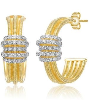 Rachel Glauber Brilliant 14k Plated Cz Mesh Bands Half Hoop Earrings - White