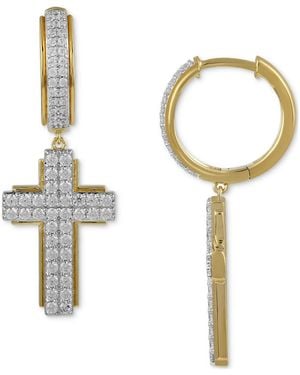 Macy's Diamond Cluster Cross Dangle Hoop Earrings (1 Ct. T.w.) - White