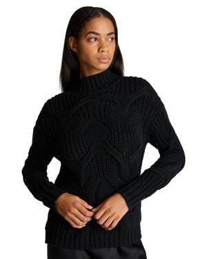 Kenneth Cole Oversized Cable-knit Mock Neck Sweater - Black