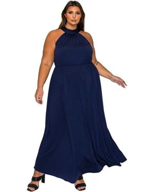 L I V D Plus Size Cassia Halter Neck Dress - Blue
