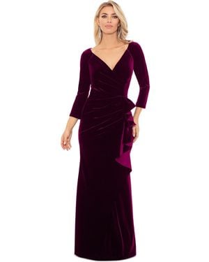 Xscape V-neck Ruffle-front Long-sleeve Gown - Purple