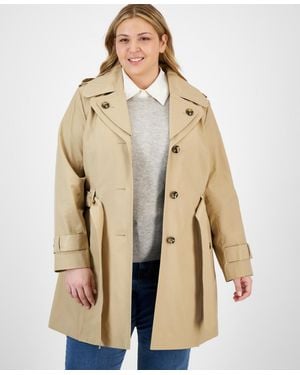 London Fog Plus Size Single-breasted Hooded Belted Trench Coat - Natural