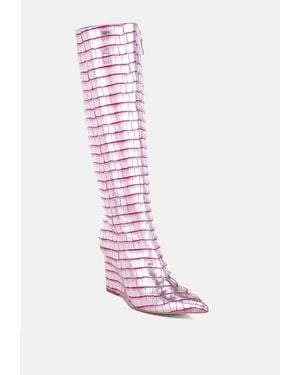 LONDON RAG Bass Head Croco Metallic Long Boots - Pink