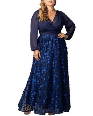 Kiyonna Plus Size Blossoming Beauty Mesh Evening Gown - Blue