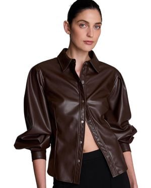 Kenneth Cole Long-sleeve Snap-front Point-collar Blouse - Brown