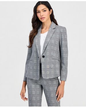 Anne Klein Essentials Petite Plaid One-button Blazer - Gray