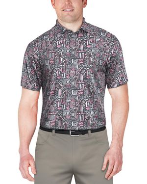 PGA TOUR Palm-print Performance Golf Polo Shirt - Gray