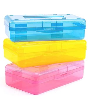 Gnuadz 3 Pack Pencil Case Hard Box Clear Pen Organizer Plastic Storage Container Snap Lid Art School Supplies - Pink