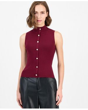 Tahari Sleeveless Ribbed Mock-neck Sweater - Red