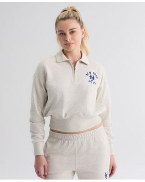 Fanatics New York Mets Cropped Polo Collar Quarter-zip Sweatshirt - Gray
