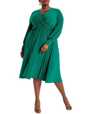 Eloquii Plus Size Knot Front Pleated Skirt Dress - Green