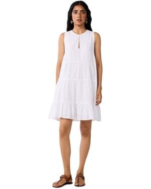 REISTOR Embroidered Everyday Sleeveless Short Tiered Dress - White