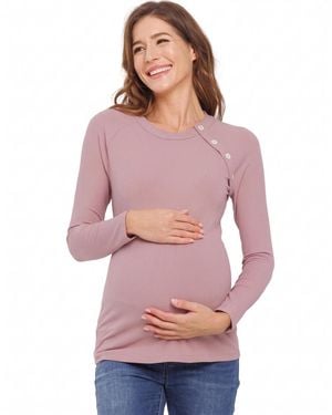 Hello Miss Round-neck Button-detail Long-sleeve Top - Pink