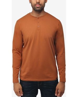 Xray Jeans X-ray Soft Stretch Henley Neck Long Sleeve T-shirt - Brown