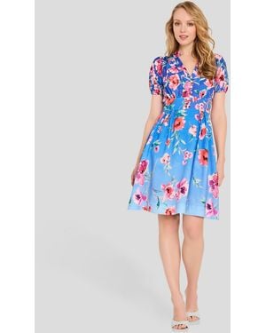 Tahari Petite V-neck Short-sleeve Dress - Blue