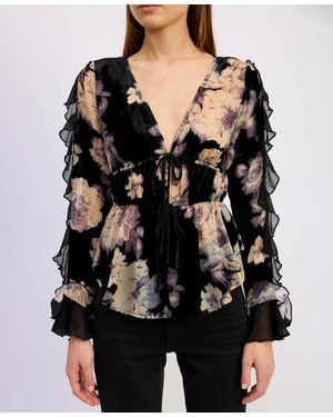 En Saison Rowan V-neck Long-sleeve Blouse - Black