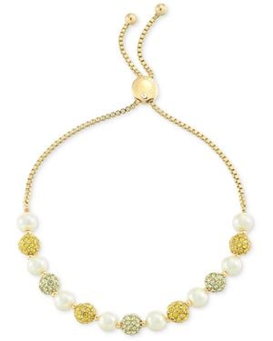 Charter Club Gold-tone Pave & Imitation Pearl Bead Slider Bracelet - Metallic