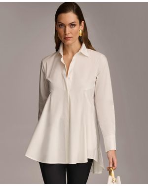 Donna Karan A-line Button Down Poplin Tunic - Natural