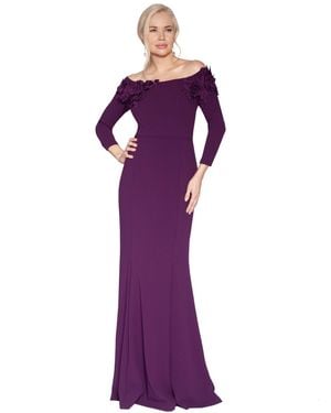 White Tie By Shani Off-the-shoulder Floral Applique Ball Gown - Purple