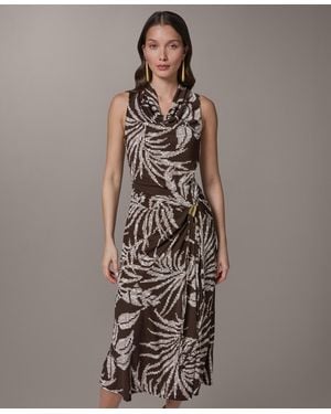Donna Karan Printed Cowl Neck Midi Dress - Multicolor