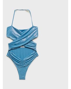 Mango Shiny Finish And Cut-out Swimsuit - Blue