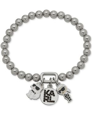 Karl Lagerfeld Pave Logo Multi-charm Beaded Stretch Bracelet - Metallic