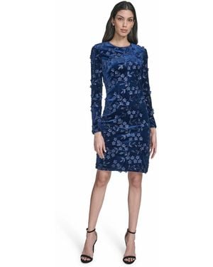 Eliza J Velvet Long Sleeve Short Dress - Blue