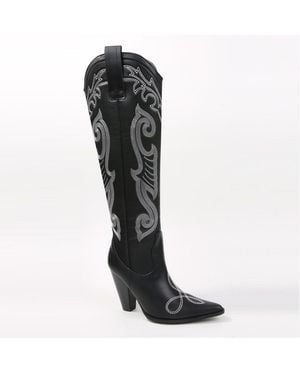 BERNESS Ashley Embroidered Western Knee-high Boots - Black