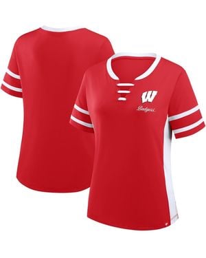 Fanatics Red/white Wisconsin Badgers Be Fearless Athena Lace-up T-shirt