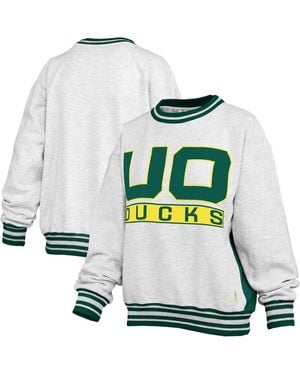 Pressbox Heather Gray/green Oregon Ducks Endzone Crewneck Sweatshirt