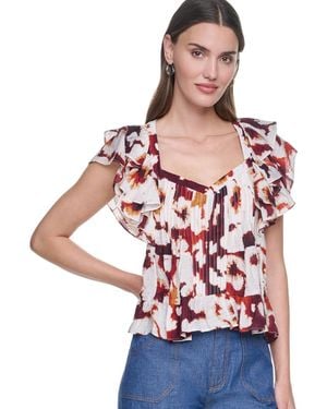 DKNY Printed Flutter-sleeve Pleated Blouse - Multicolor