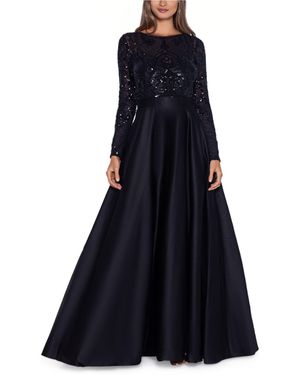Betsy & Adam Embroidered-bodice Combo Gown - Blue