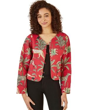 Yumi' Animal Reversible Cropped Quilted Jacket - Red