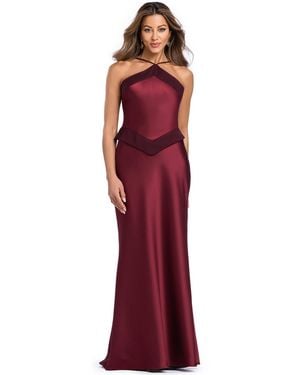 Xscape Halter Satin Peplum Gown - Red