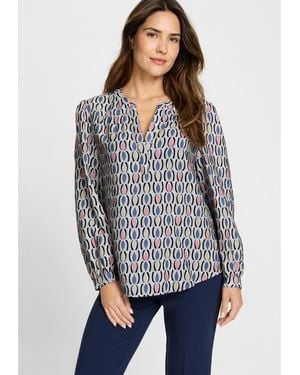 Olsen Retro Print Tunic Blouse - Gray