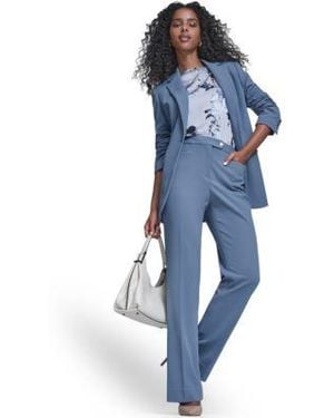 Calvin Klein Scuba Crepe One Button Jacket Crepe Pants Printed Sleeveless Charm Top - Blue