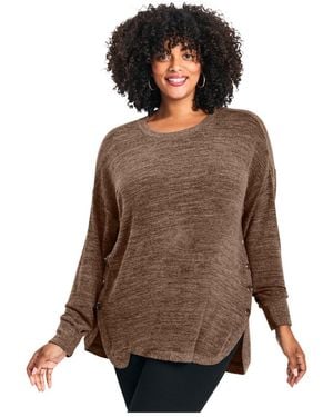 Avenue Plus Size Bec Button Detail Hacci Top - Brown