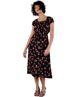 Apricot Rose Milkmaid Midi Dress - Black