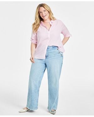 On 34th Trendy Plus Size Button-front Crepe Shirt - Blue