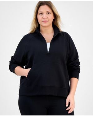 Macy's Id Ideology Plus Size Quarter-zip Raglan-sleeve Top - Black
