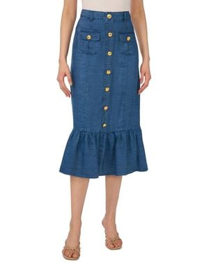 Cece Button-down Denim Midi Skirt - Blue