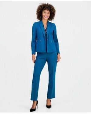 Kasper Notched Collar Jacket Printed Knot Front Sleeveless Blouse Audrey Pull On Pants - Blue