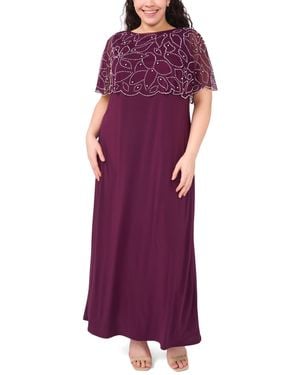 Msk Plus Size Round Neck Beaded Cape Maxi Dress - Purple