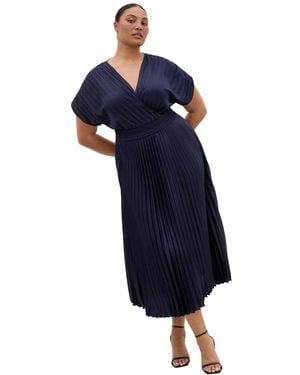 City Chic Plus Size Elia Satin Midi Cap-sleeve Dress - Blue