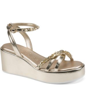 KARL LAGERFELD Clemons Ankle Strap Wedge Sandals - Metallic