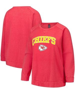 Profile Kansas City Chiefs Acid Wash Raglan Pullover Sweatshirt - Red