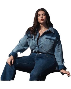 Eloquii Denim Trucker Shirt - Blue