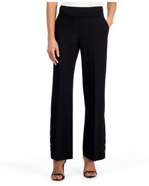 Anne Klein Petite High-waisted Wide-leg Rivet-hem Pants - Black