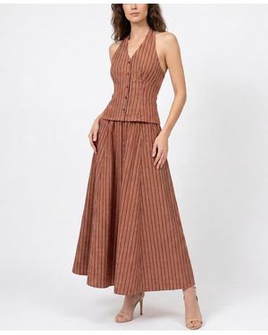 Taylor Striped Drop Waist V-neck Dress - Brown